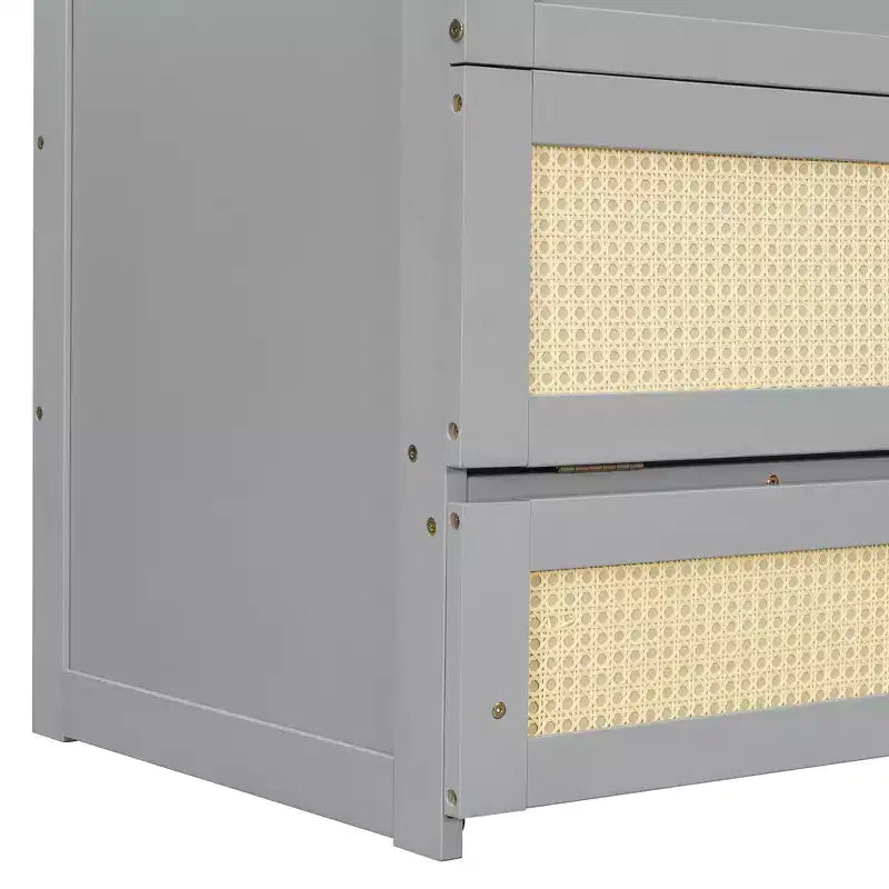 Full Murphy Bed Cabinet Bed, Full Size Murphy Bed with Storage Drawers, Wood Full Wall Bed Rattan Chest Murphy Bed Frame