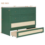 Full Murphy Bed Cabinet Bed, Full Size Murphy Bed with Storage Drawers, Wood Full Wall Bed Rattan Chest Murphy Bed Frame