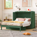 Full Murphy Bed Cabinet Bed, Full Size Murphy Bed with Storage Drawers, Wood Full Wall Bed Rattan Chest Murphy Bed Frame