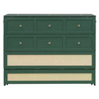 Full Murphy Bed Cabinet Bed, Full Size Murphy Bed with Storage Drawers, Wood Full Wall Bed Rattan Chest Murphy Bed Frame