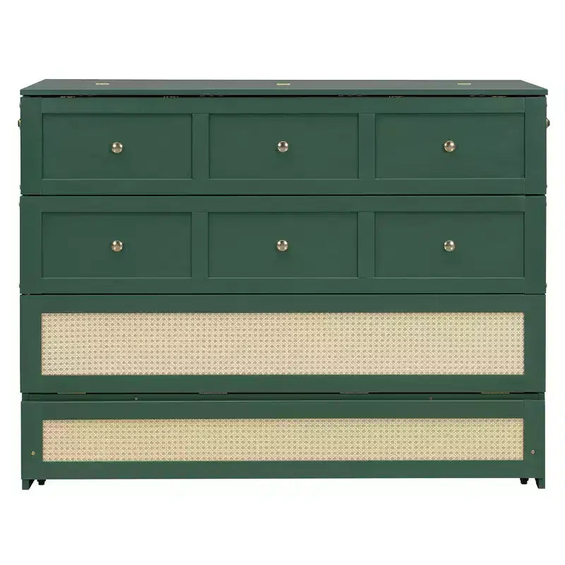 Full Murphy Bed Cabinet Bed, Full Size Murphy Bed with Storage Drawers, Wood Full Wall Bed Rattan Chest Murphy Bed Frame
