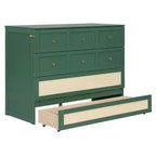 Full Murphy Bed Cabinet Bed, Full Size Murphy Bed with Storage Drawers, Wood Full Wall Bed Rattan Chest Murphy Bed Frame