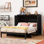 Full Murphy Bed Cabinet Bed, Full Size Murphy Bed with Storage Drawers, Wood Full Wall Bed Rattan Chest Murphy Bed Frame