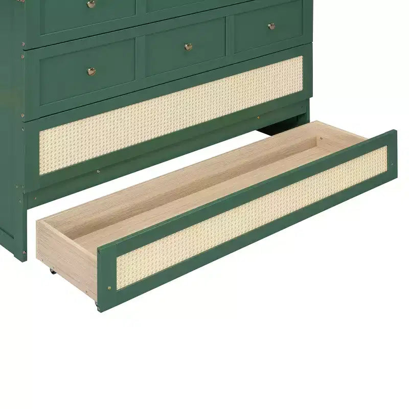 Full Murphy Bed Cabinet Bed, Full Size Murphy Bed with Storage Drawers, Wood Full Wall Bed Rattan Chest Murphy Bed Frame