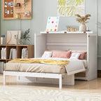 Full Murphy Bed Cabinet Bed, Full Size Murphy Bed with Storage Drawers, Wood Full Wall Bed Rattan Chest Murphy Bed Frame