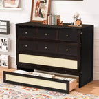Full Murphy Bed Cabinet Bed, Full Size Murphy Bed with Storage Drawers, Wood Full Wall Bed Rattan Chest Murphy Bed Frame