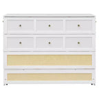 Full Murphy Bed Cabinet Bed, Full Size Murphy Bed with Storage Drawers, Wood Full Wall Bed Rattan Chest Murphy Bed Frame