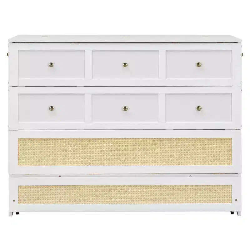Full Murphy Bed Cabinet Bed, Full Size Murphy Bed with Storage Drawers, Wood Full Wall Bed Rattan Chest Murphy Bed Frame