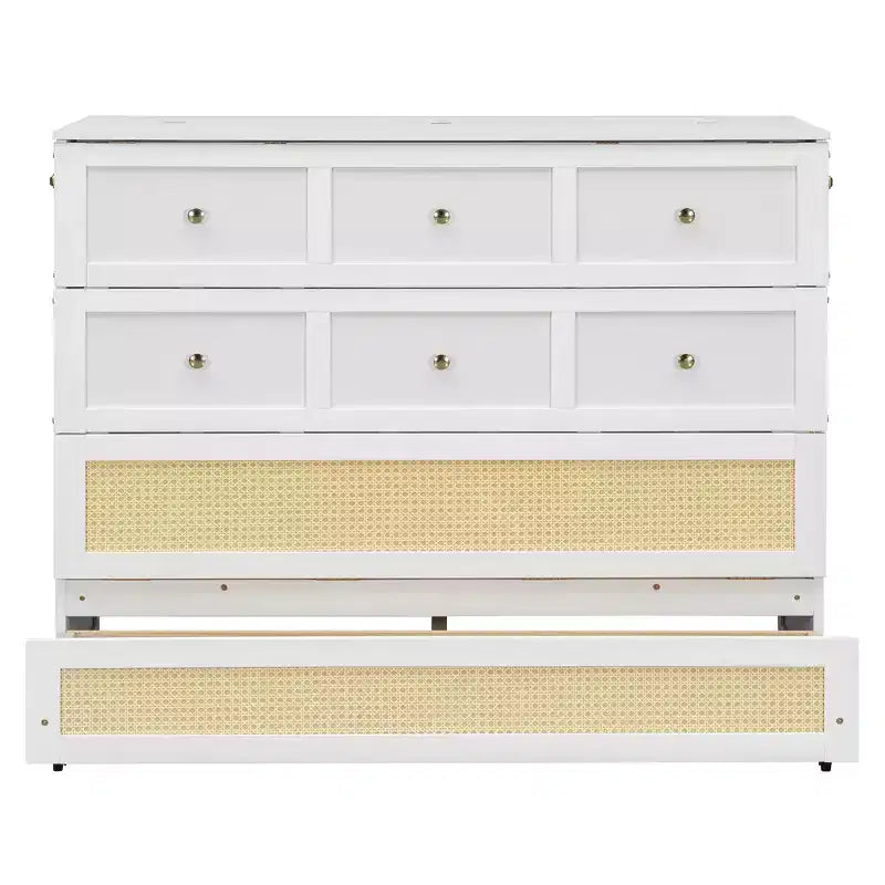Full Murphy Bed Cabinet Bed, Full Size Murphy Bed with Storage Drawers, Wood Full Wall Bed Rattan Chest Murphy Bed Frame
