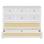 Full Murphy Bed Cabinet Bed, Full Size Murphy Bed with Storage Drawers, Wood Full Wall Bed Rattan Chest Murphy Bed Frame