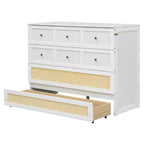 Full Murphy Bed Cabinet Bed, Full Size Murphy Bed with Storage Drawers, Wood Full Wall Bed Rattan Chest Murphy Bed Frame