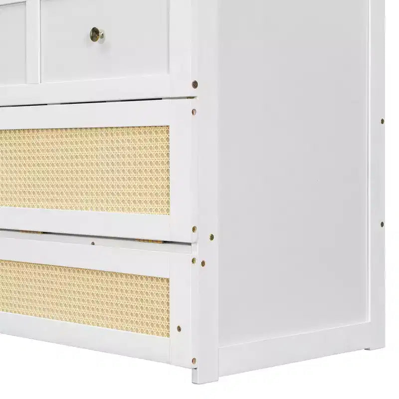 Full Murphy Bed Cabinet Bed, Full Size Murphy Bed with Storage Drawers, Wood Full Wall Bed Rattan Chest Murphy Bed Frame