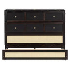Full Murphy Bed Cabinet Bed, Full Size Murphy Bed with Storage Drawers, Wood Full Wall Bed Rattan Chest Murphy Bed Frame