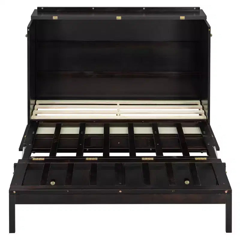 Full Murphy Bed Cabinet Bed, Full Size Murphy Bed with Storage Drawers, Wood Full Wall Bed Rattan Chest Murphy Bed Frame