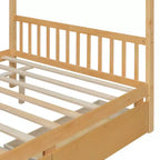 Twin/Full Size Wooden House Bed with 2 Storage Drawers, Wood Montessori Daybed Frame with Roof
