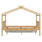 Twin/Full Size Wooden House Bed with 2 Storage Drawers, Wood Montessori Daybed Frame with Roof