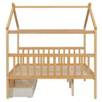 Twin/Full Size Wooden House Bed with 2 Storage Drawers, Wood Montessori Daybed Frame with Roof
