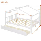 Twin/Full Size Wooden House Bed with 2 Storage Drawers, Wood Montessori Daybed Frame with Roof