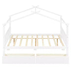 Twin/Full Size Wooden House Bed with 2 Storage Drawers, Wood Montessori Daybed Frame with Roof