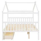 Twin/Full Size Wooden House Bed with 2 Storage Drawers, Wood Montessori Daybed Frame with Roof