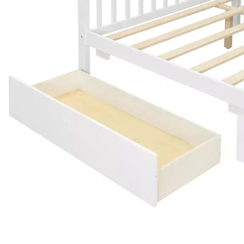 Twin/Full Size Wooden House Bed with 2 Storage Drawers, Wood Montessori Daybed Frame with Roof