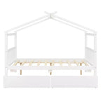Twin/Full Size Wooden House Bed with 2 Storage Drawers, Wood Montessori Daybed Frame with Roof