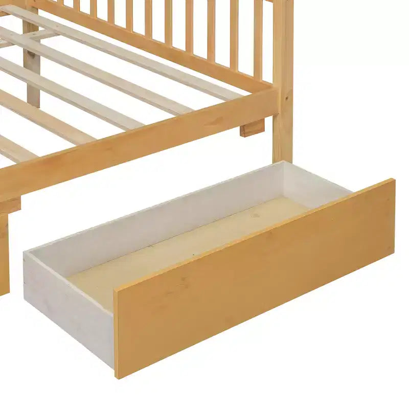 Twin/Full Size Wooden House Bed with 2 Storage Drawers, Wood Montessori Daybed Frame with Roof