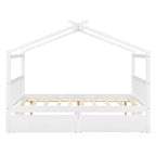 Twin/Full Size Wooden House Bed with 2 Storage Drawers, Wood Montessori Daybed Frame with Roof