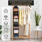 COZONY 3 Pack Hanging Shoe Organizer for Closet, 8-Shelf Storage Holder w/ 2 Hooks, No Tools Needed Installation, Space-Saving Shelf for Shoes&Purses