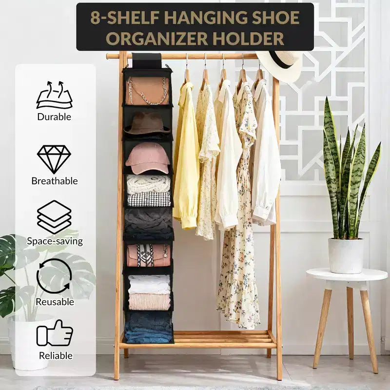 COZONY 3 Pack Hanging Shoe Organizer for Closet, 8-Shelf Storage Holder w/ 2 Hooks, No Tools Needed Installation, Space-Saving Shelf for Shoes&Purses