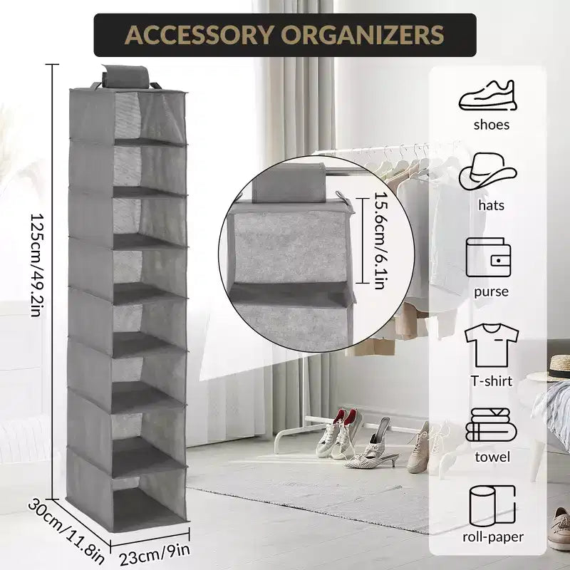 COZONY 3 Pack Hanging Shoe Organizer for Closet, 8-Shelf Storage Holder w/ 2 Hooks, No Tools Needed Installation, Space-Saving Shelf for Shoes&Purses