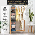 COZONY 3 Pack Hanging Shoe Organizer for Closet, 8-Shelf Storage Holder w/ 2 Hooks, No Tools Needed Installation, Space-Saving Shelf for Shoes&Purses