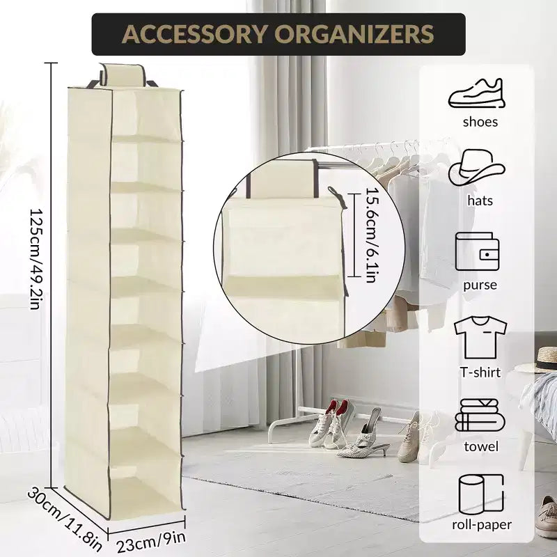 COZONY 3 Pack Hanging Shoe Organizer for Closet, 8-Shelf Storage Holder w/ 2 Hooks, No Tools Needed Installation, Space-Saving Shelf for Shoes&Purses