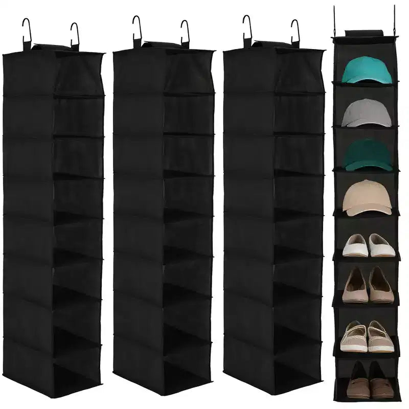 COZONY 3 Pack Hanging Shoe Organizer for Closet, 8-Shelf Storage Holder w/ 2 Hooks, No Tools Needed Installation, Space-Saving Shelf for Shoes&Purses