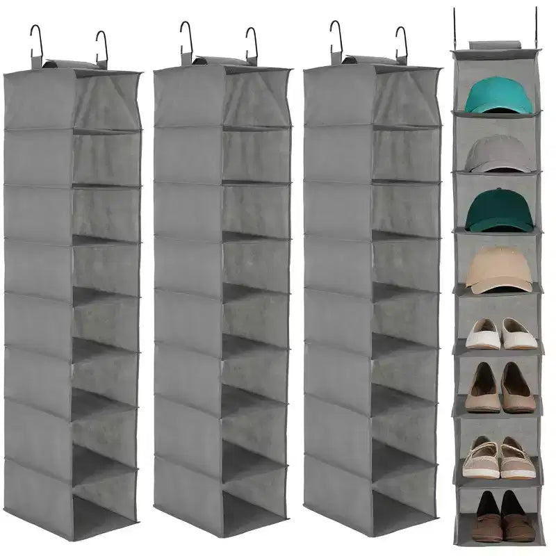 COZONY 3 Pack Hanging Shoe Organizer for Closet, 8-Shelf Storage Holder w/ 2 Hooks, No Tools Needed Installation, Space-Saving Shelf for Shoes&Purses