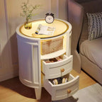 Lantine Oval Nightstand: No Assembly, 2-Drawer LED, Glass Tabletop, Modern White Round Side Table for Bedroom