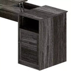 Balconera L Shaped Desk with Drawers 60inch Corner Computer Desk with Power Outlets & Lift Top with Storage Cabinet & LED Lights Grey
