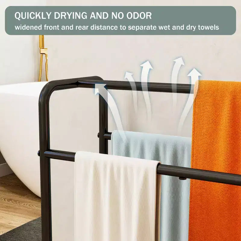 VIYET 30 3-Tier Metal Towel Rack, Freestanding Black Storage Holder (Bathroom/Bedroom/Pool Display Organizer)