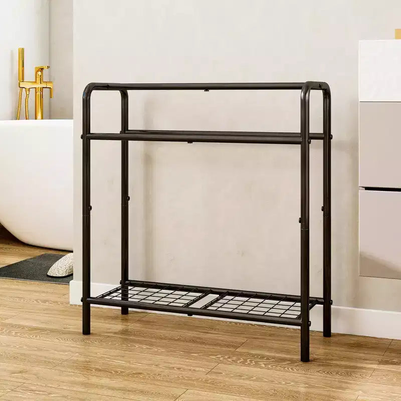 VIYET 30 3-Tier Metal Towel Rack, Freestanding Black Storage Holder (Bathroom/Bedroom/Pool Display Organizer)