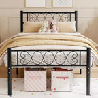 Black Twin XL Bed Frame with Headboard and Footboard for Girls and Boys, Metal Platform Bed Frame with Iron-Art Sweet Heart, No Box Spring Needed