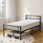 Black Twin XL Bed Frame with Headboard and Footboard for Girls and Boys, Metal Platform Bed Frame with Iron-Art Sweet Heart, No Box Spring Needed