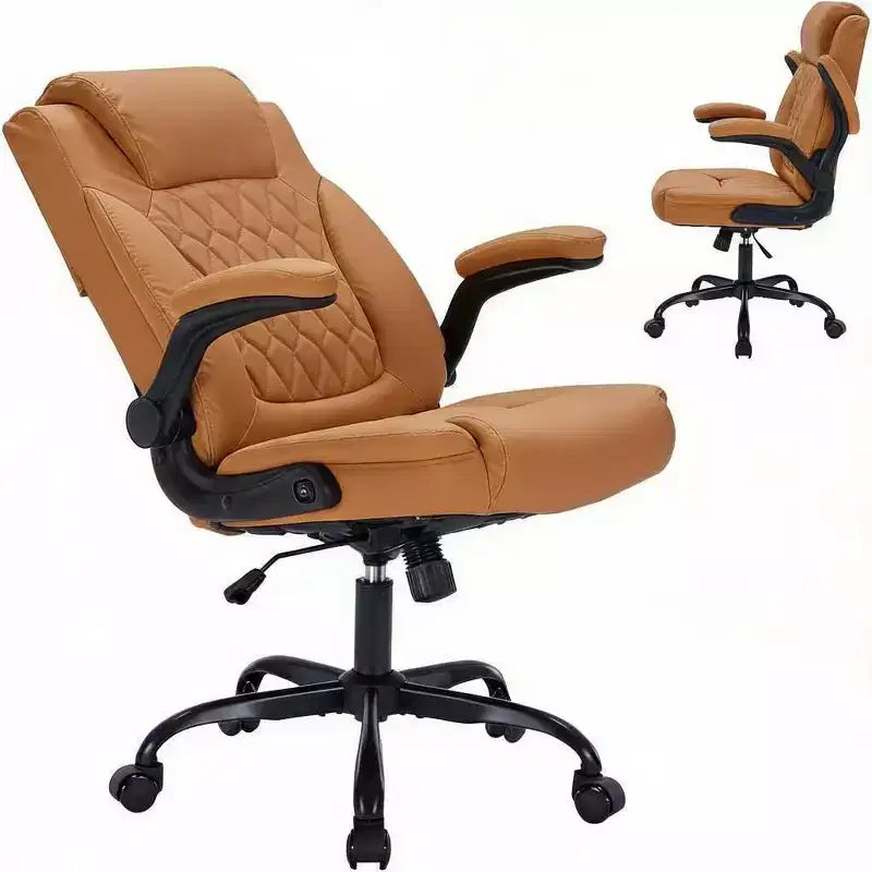 Leather Executive Office Chair, 350 lbs Heavy Duty Ergonomic Desk Chair with Lumbar Support, Padded Flip-Up Arms, Tilt Lock, 360 Swivel