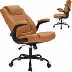 Leather Executive Office Chair, 350 lbs Heavy Duty Ergonomic Desk Chair with Lumbar Support, Padded Flip-Up Arms, Tilt Lock, 360 Swivel