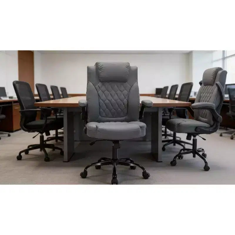 Leather Executive Office Chair, 350 lbs Heavy Duty Ergonomic Desk Chair with Lumbar Support, Padded Flip-Up Arms, Tilt Lock, 360 Swivel