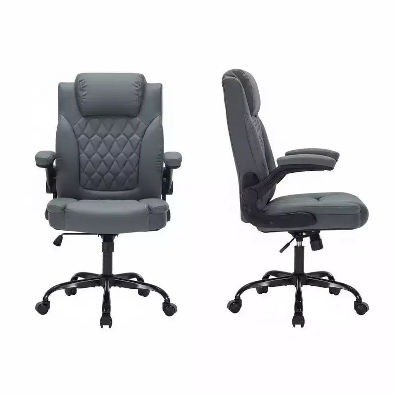 Leather Executive Office Chair, 350 lbs Heavy Duty Ergonomic Desk Chair with Lumbar Support, Padded Flip-Up Arms, Tilt Lock, 360 Swivel
