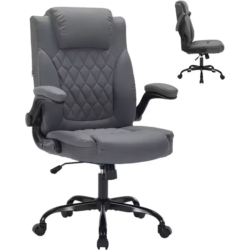 Leather Executive Office Chair, 350 lbs Heavy Duty Ergonomic Desk Chair with Lumbar Support, Padded Flip-Up Arms, Tilt Lock, 360 Swivel