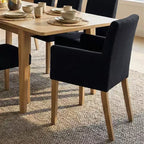 9-Piece Dining Table Set with Leaf, Includes 6 Armless Chairs and 2 Armchairs in Neutral Linen, Solid Wood Legs, Modern Style-Panipeachy