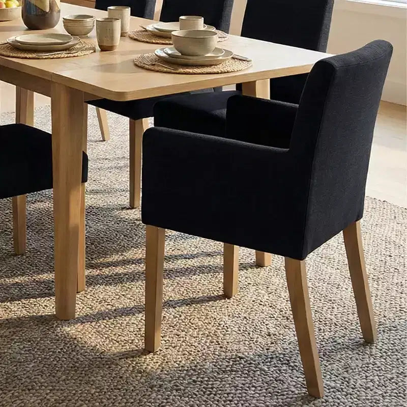 9-Piece Dining Table Set with Leaf, Includes 6 Armless Chairs and 2 Armchairs in Neutral Linen, Solid Wood Legs, Modern Style-Panipeachy