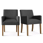 9-Piece Dining Table Set with Leaf, Includes 6 Armless Chairs and 2 Armchairs in Neutral Linen, Solid Wood Legs, Modern Style-Panipeachy