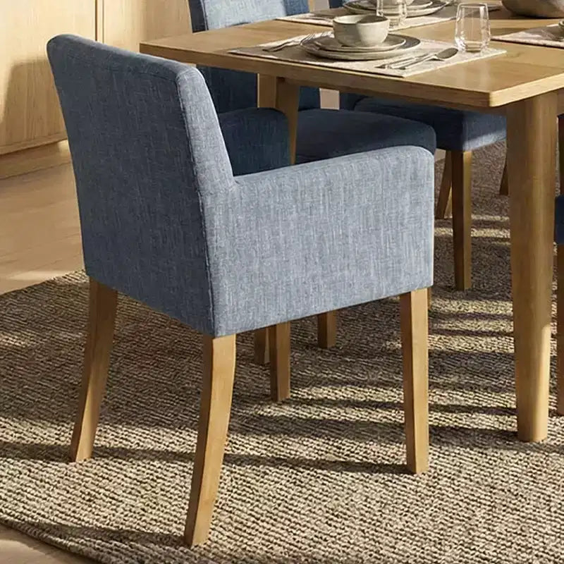9-Piece Dining Table Set with Leaf, Includes 6 Armless Chairs and 2 Armchairs in Neutral Linen, Solid Wood Legs, Modern Style-Panipeachy